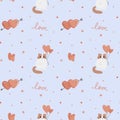 Seamless pattern with ÃÂute cat and hearts. Royalty Free Stock Photo